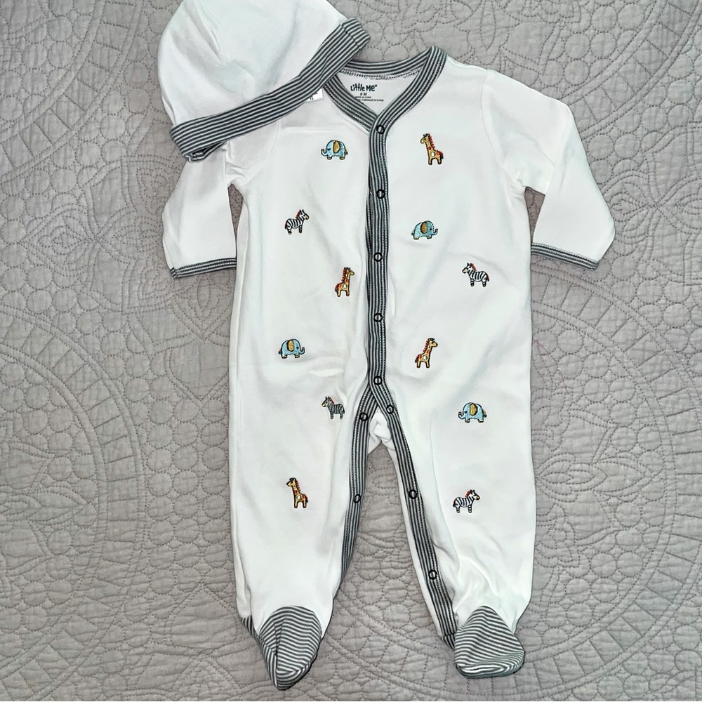 Little Me 6M Sleeper With Embroidered Animals NWOT